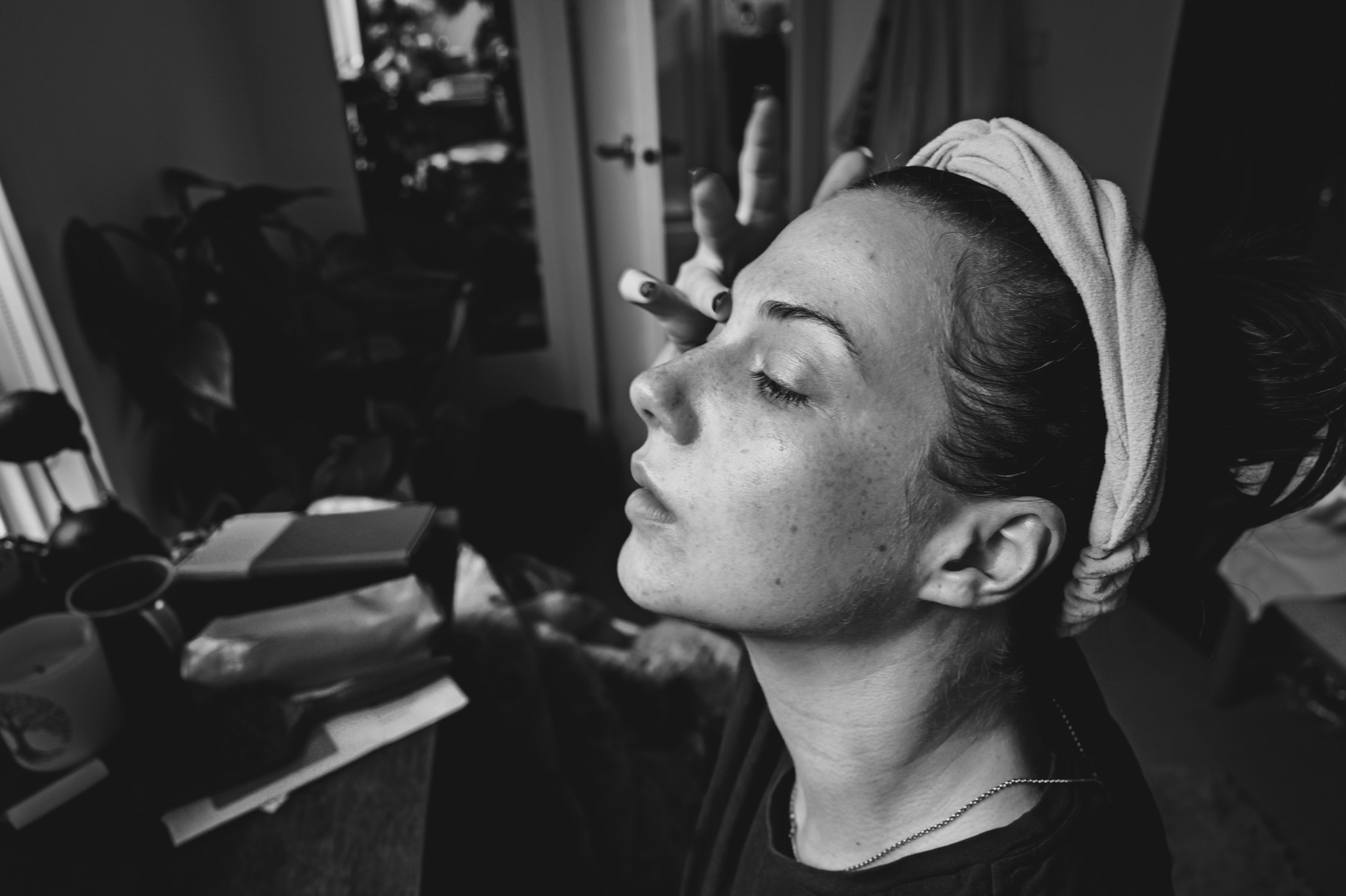 Actor preparing in front of a mirror