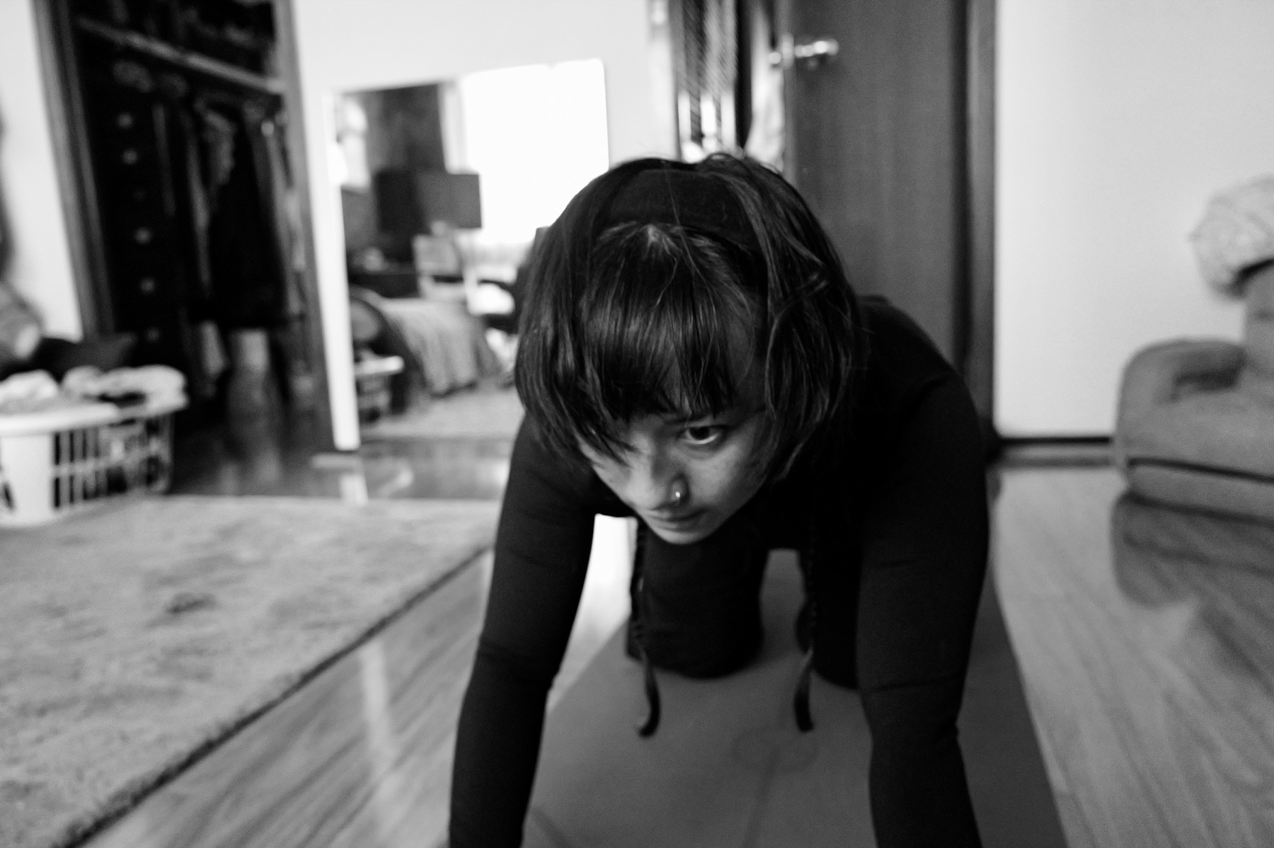 Actor in a physical preparation pose